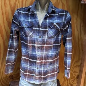 Vintage bleached flannel shirt blue plaid men’s medium